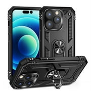SaniMore Tri-layer Case for iPhone 14 Pro 6.1" 2022, 360° Rotaitng Holder/Kickstand Rugged PC Back + TPU Bumper Magnetic Car Mount Anti-fingerprint Anti-fall Heavy Duty Protective Case, Black