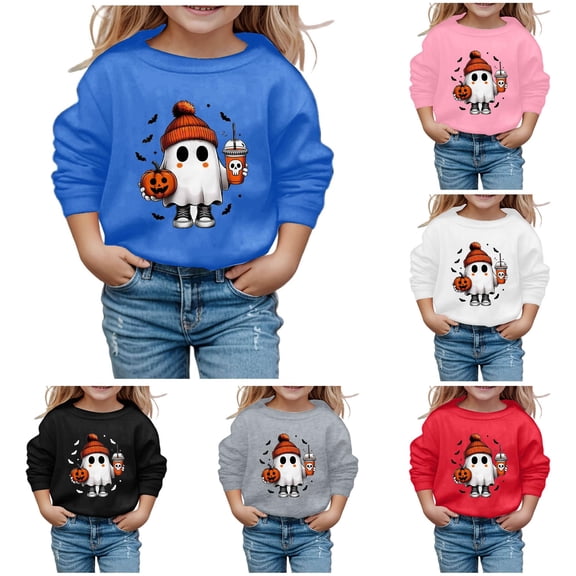 Zylarhe Halloween Sweatshirts for Kids Boys Girls Pullover Casual Loose Children Round Neck Long Sleeve Hoodie Blue 3-4 Years