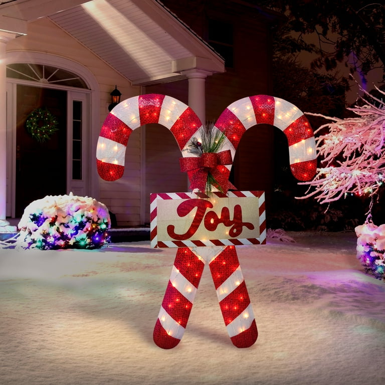 52 in. Lighted Outdoor Fabric Mesh Candy Cane Pair 100 UL Clear