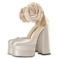 thumbnail image 3 of YDN Women Gorgeous Flower Buckled Strap Pumps Square Toe Platform Block High Heel Sandals Daily Wedding Evening Shoes Size 5.5 Champagne, 3 of 4