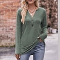 thumbnail image 2 of Black and Friday Deals 2023 Cotonie Women's V-Neck Solid Color Long Sleeve Tops Button T-shirt Casual Summer Autumn Blouse Basic Tops,Army Green,L, 2 of 6