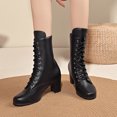 thumbnail image 2 of Fashion Women's Solid Ankle Boots Lace Up Short Booties with Square Heels for Autumn Wear, 2 of 9