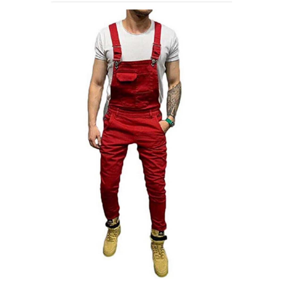 Fashion Men Bib Overalls Jumpsuits Pants Trousers Male Solid Casual ...