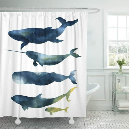 Pknmt Watercolor Whales Sea Animals Silhouettes With Sky With Blue
