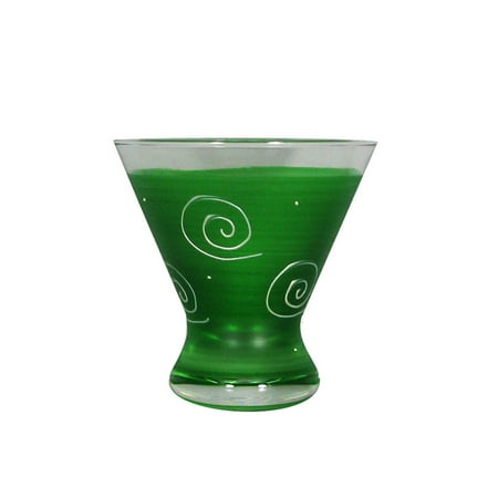 Set of 2 Dark Green & White Hand Painted Cosmopolitan Wine Glasses - 8.25