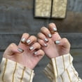 thumbnail image 4 of 【Lakeside Chestnut】Simple French Cat Eye Handmade Short Nail Art Patch False Nail Tips M Lakeside Chestnut 【Pimple Nails】, 4 of 5
