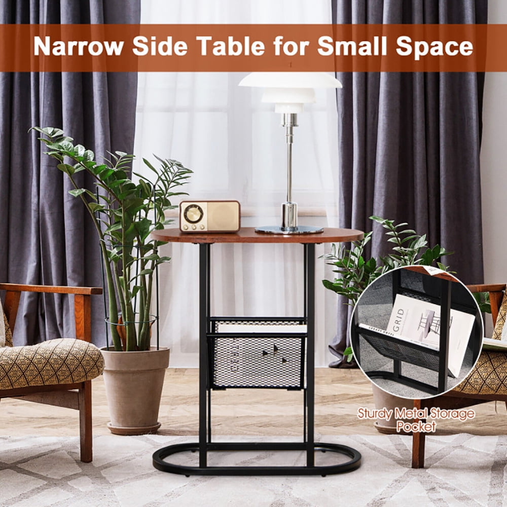 Finihen End Side Table, Sofa Side Table, Bed Side Table, 2-tier Oval Narrow Bedside End Table, for Living Room, Bedroom, Rustic Brown Finihen End Side Table, Sofa Side Table, Bed Side Table, 2-tier Oval Narrow Bedside End Table, for Living Room, Bedroom, Rustic Brown