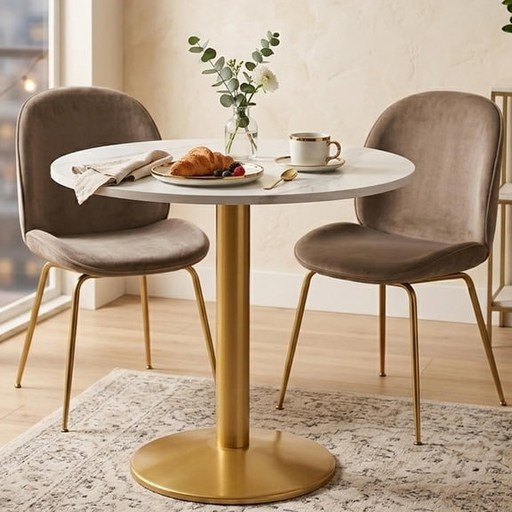 30 Inch Round Tulip Bistro Dining Table, Mid‑Century Small Kitchen Table with White Faux Marble Top and Weighted Gold Pedestal Base, Seats 2‑4 for Dining Room, Cafe, Office