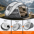 thumbnail image 2 of 3-4 Person Instant Pop Up Camping Tent, Waterproof Silver Coated 210T Polyester Tent with Front Awning, Dual Mesh Doors for Ventilation, Portable Automatic Family Tent for Camping Festival Beach Back, 2 of 8