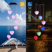 Solar Wind Chimes Outdoor Color Changing Heart Shaped Mobile Light Decorative Spiral Spinner Waterproof Home Garden Patio Yard Decor Garden Indoor Pink Heart