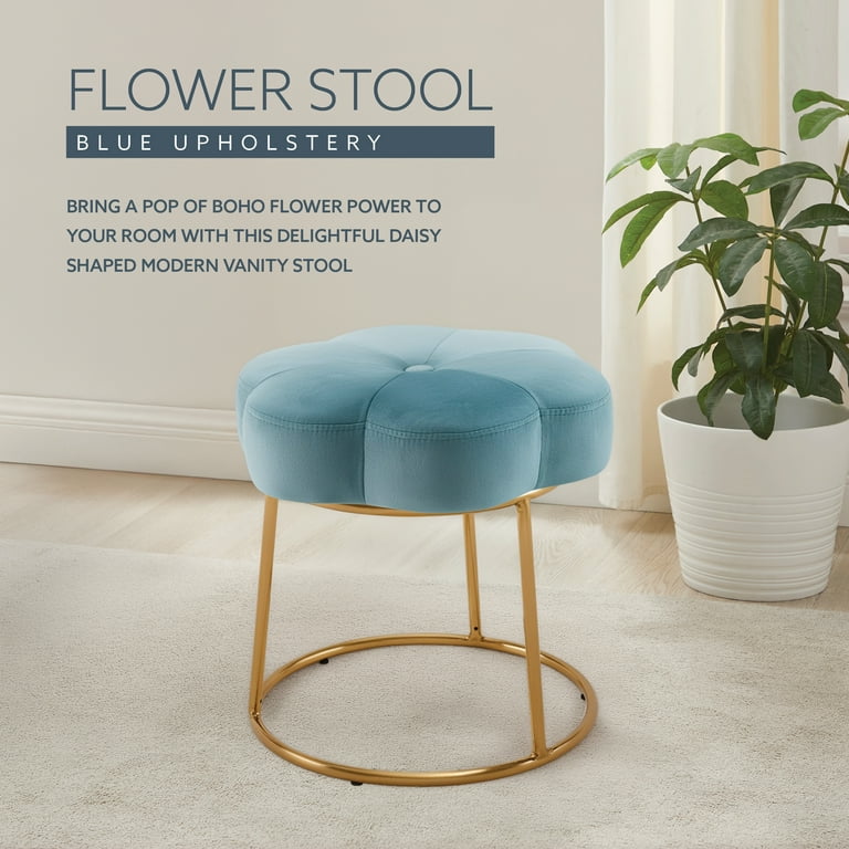 blue dressing table stool Dressing Table Navy Blue Velvet Stool BONTEC Velvet Dressing Table Stool,  Round Vanity Stool With Storange,