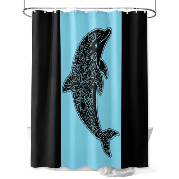 Shower Curtain Dolphin Bathroom Curtains with Hooks, Waterproof Fabric Black Blue Stripes Lines Bath Shower Curtains Set for Bathroom Bathtubs Decor 36x72 Inch