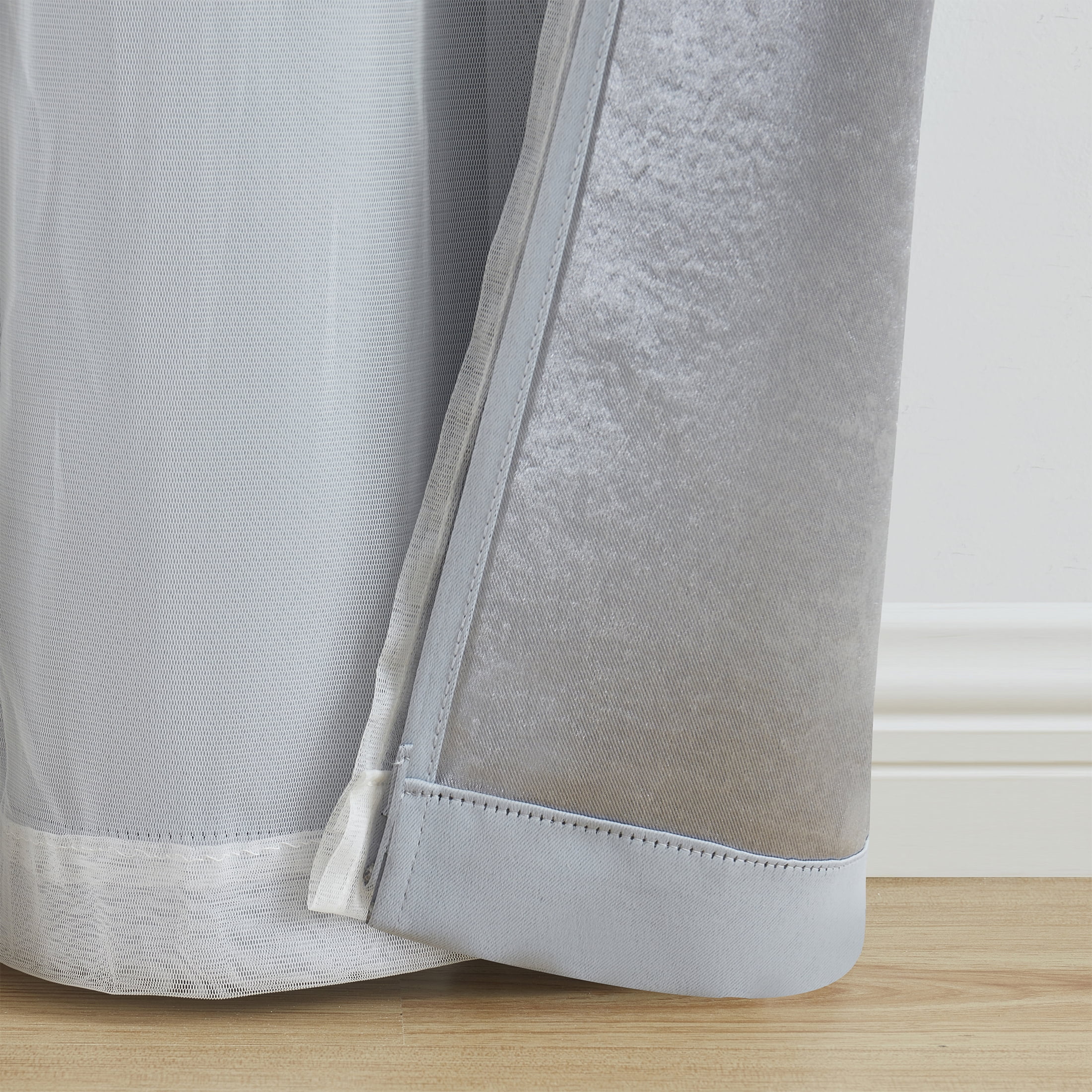 (2 pack) Your Zone Blackout Curtain Panel with Sheer Overlay, 1 Panel, Grey, 37" W x 63" L