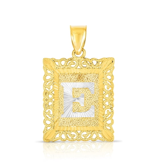 Floreo 10k Yellow Gold and White Gold 14.5mm or 18mm Personalized Alphabet Monogram A-Z Initial Square Pendant