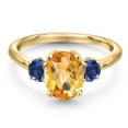 thumbnail image 3 of Gem Stone King 18K Yellow Gold Plated Silver Yellow Citrine and Blue Created Sapphire Engagement Ring for Women | 2.15 Cttw | Oval Checkerboard 9X7MM | Gemstone November Birthstone | Size 8, 3 of 6