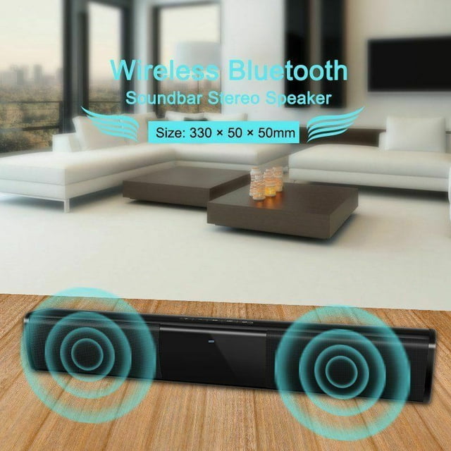 Gprince Wireless Bluetooth 2 Speak Driver Sound Bar with Remote Control & RCA Line, Black