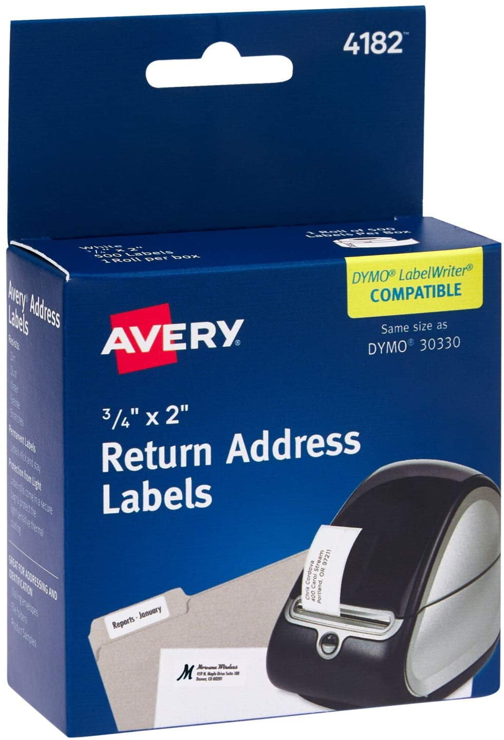 Avery Thermal Roll Labels 34 X 2 White 500 Multipurpose Labels Per Roll 1 Roll 4182 3183