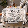 thumbnail image 1 of TRAHOO-Floral Tablecloth with Tassels Cotton Linen Table Cloth for Restaurant, Indoor and Table Cover Home Decoration,Rectangle Tablecloths 60 x 60 Inch（Black, 1 of 4