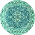 thumbnail image 1 of Ahgly Company Indoor Round Medallion Turquoise Blue Traditional Area Rugs, 7' Round, 1 of 4