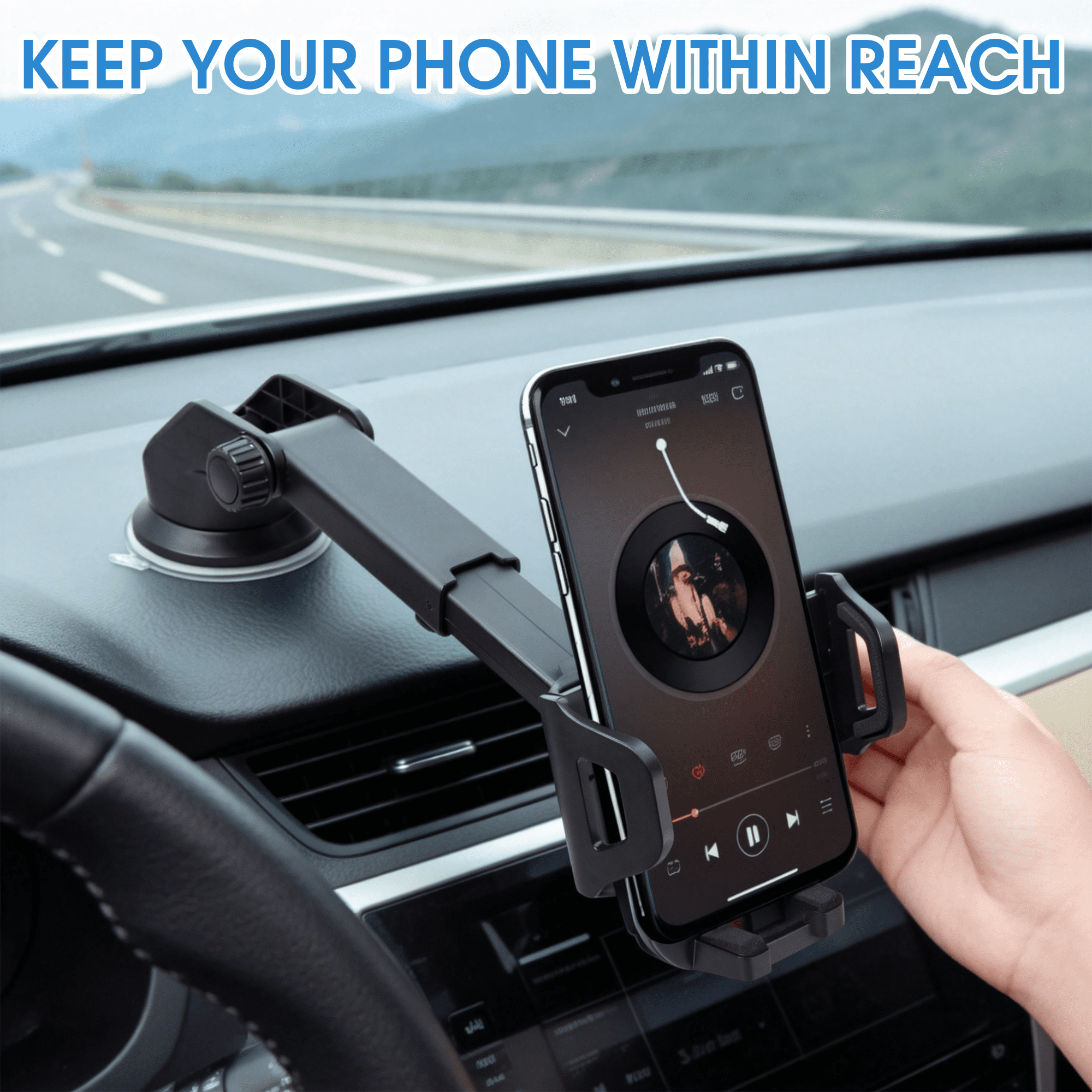 GARITIN Car Phone Holder Suction Cup 360° Adjustable Car Phone Mount, Cell Phone Holder for Dashboard Windshield Air Vent