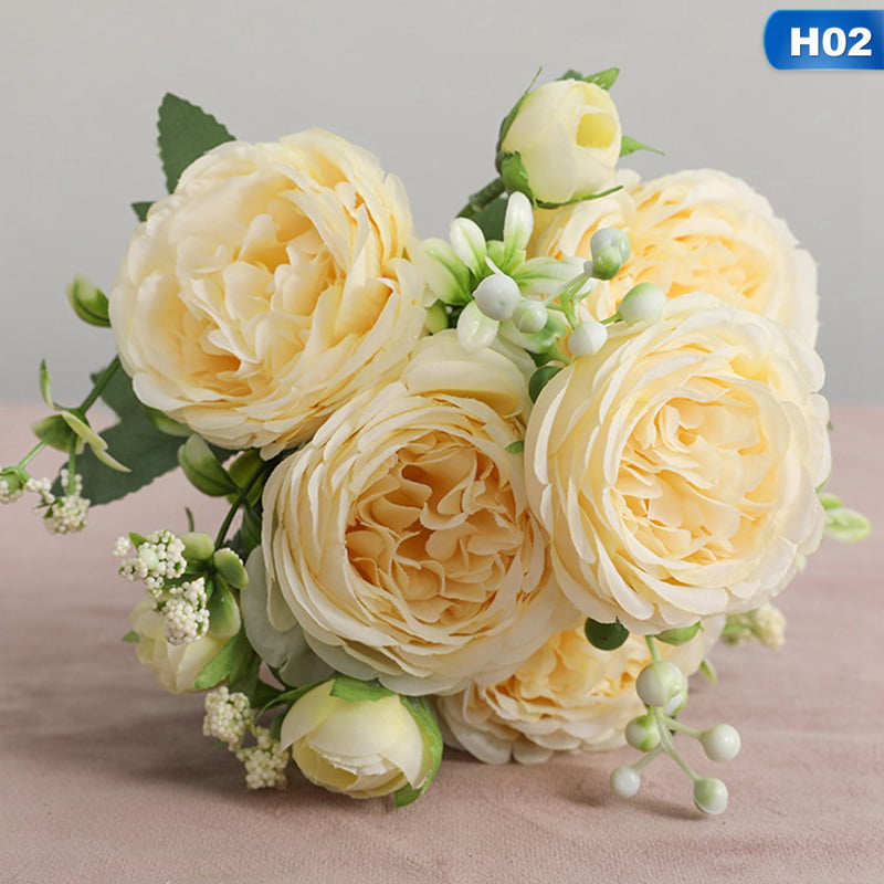 5 Heads Bunch Artifical Peony Silk Flower Bouquet Hydrangea Wedding Home Decor 