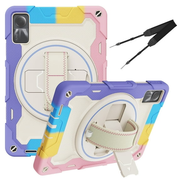 XYX 3in1 Rotating Stand Case for Xiaomi Redmi Pad SE 11.0 inch Released 2023 with Hand/Shoulder Strap, Shockproof Rugged, Colorful Pink
