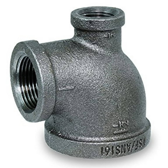 Supply Giant BMRT1215 Black Malleable Three Size Reducing Tee with Female Threaded Fitting, 1-1/2" x 1" x 3/4"