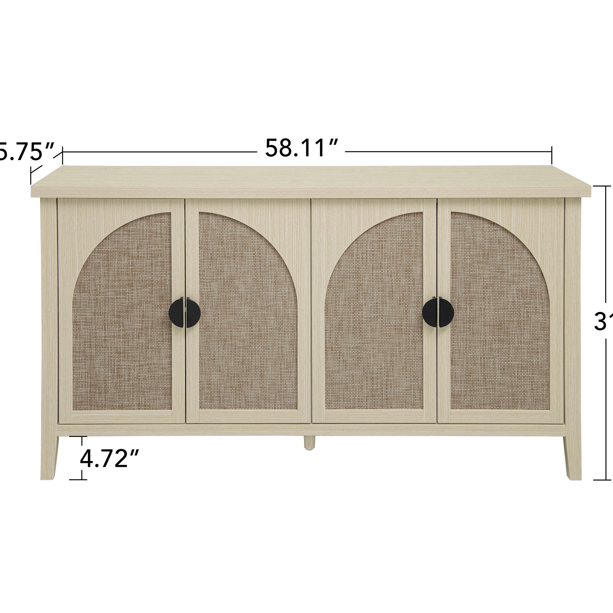 BSHTI Rattan 4-Door Cabinet – Natural Farmhouse Storage Cabinet with Adjustable Shelves, Anti-Tip Safety, Pine Wood Feet, for Bedroom, Living Room, Study, Brown