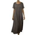 thumbnail image 2 of Cotton Linen Dress for Women Crew Neck Short Sleeved Dress Trendy Casual Flowy Long Dresses Gray L, 2 of 5