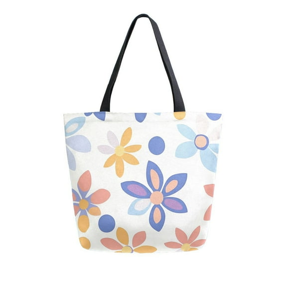 FORMRS Womens Canvas Tote Bag with Zipper Inner Pocket Shoulder Handbag, Blue Retro Flower