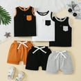 thumbnail image 5 of Kkkded 2Pcs Kids Baby Boys Summer Sleeveless T-Shirt Set 3m-4y Toddler Casual Vests Solid Color Pullover + Shorts Set Newborn Clothes Set, 5 of 8