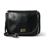 MaheTri Women's Leather Crossbody Black. Satchel Bag Croco Pattern Vintage Shoulder Bag