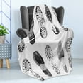 thumbnail image 4 of Grunge Soft Flannel Fleece Blanket, Various Shoe Tracks Design Human Foot Damaged Murky Artisan Walking Action Image, Cozy Plush for Indoor and Outdoor Use, 50" x 70", Grey and White, by Ambesonne, 4 of 5