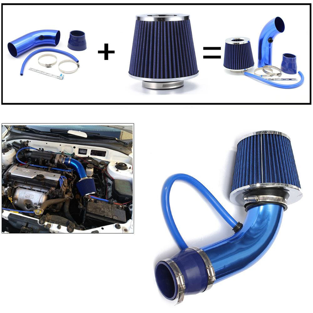 Blue Qiilu 76mm 3 Inch Car Cold Air Intake Filter Induction Hose Kit,Universal Aluminum Pipe 