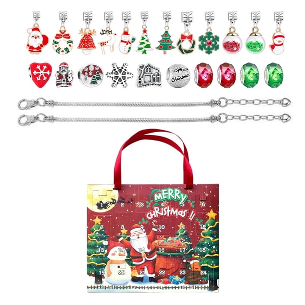 Calendario de 24 rejillas, caja de pulsera DIY de Navidad, de fabricación de pulseras con dijes, decoración festiva, brazalete artesanal de Estilo B
