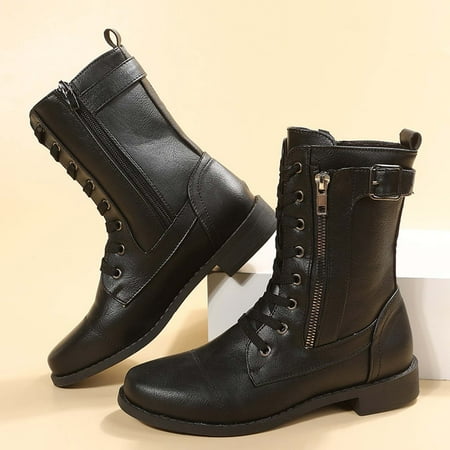 

Babysbule Womens Winter Boots ShoesWomen s Winter Solid Color Low-Heeled Mid Calf Boots Round-Toe Side Zipper Shoes