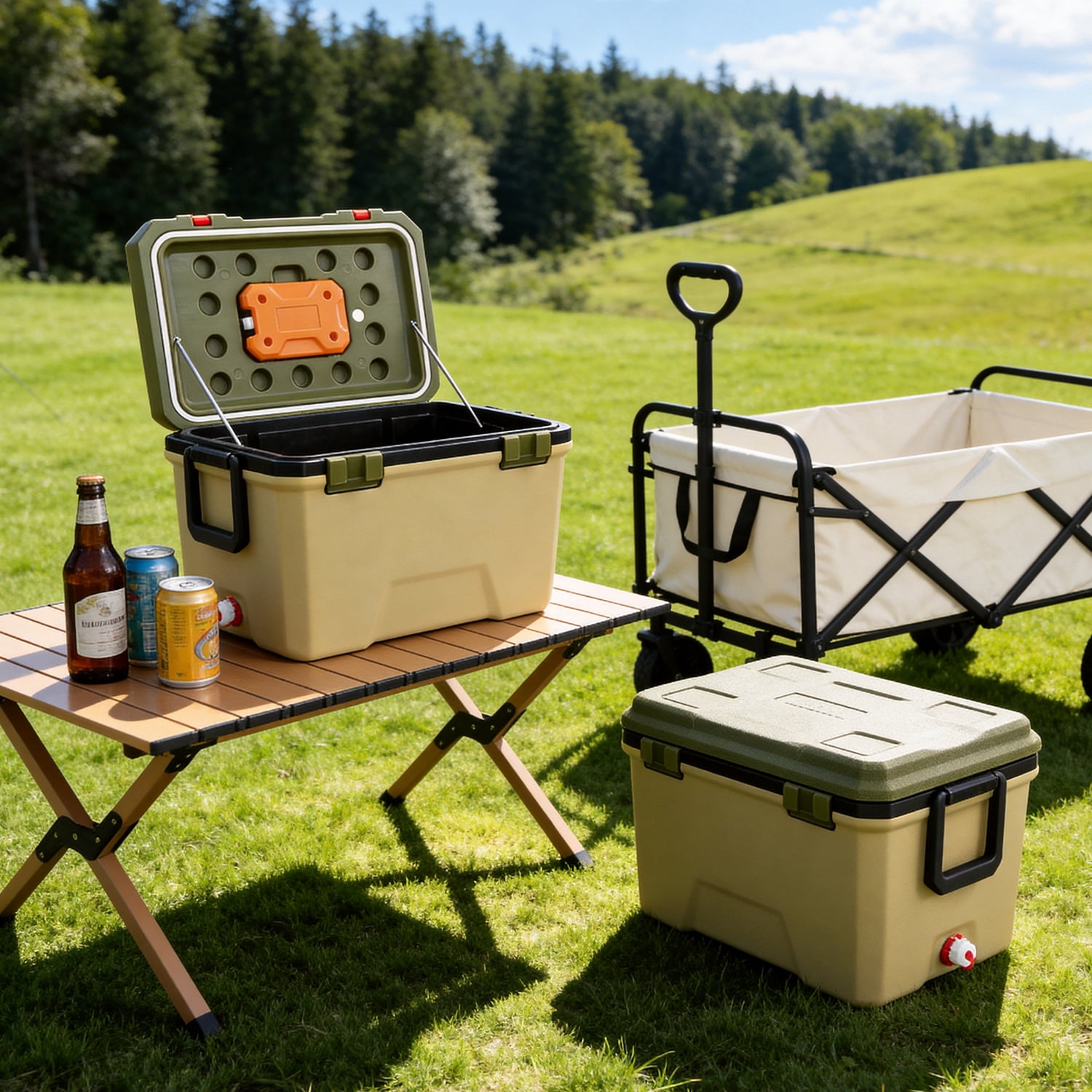 BN-LINK 38Qt Hard Cooler, Portable Ice Chest Cooler with Insulation for Camping, Picnic, Fishing, Boating, Travel, 48 Can Capacity,Green