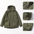 thumbnail image 3 of Windbreaker Jackets for Men Oversized Cargo Multi Pocket Hooded Outdoor Windbreaker Light Water Resistant Street Camping Jacket Olive Green S, 3 of 8
