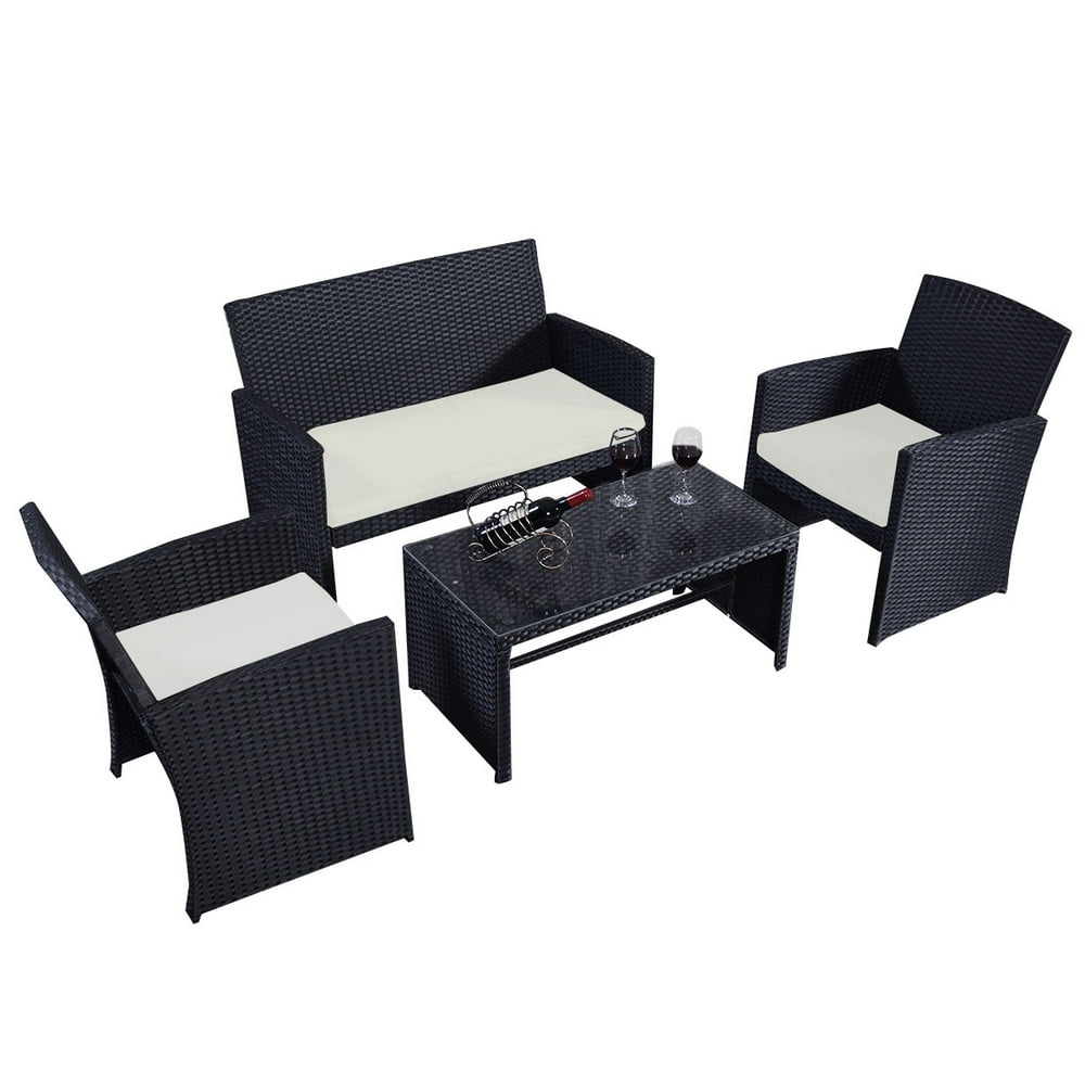 Goplus 4 Pc Rattan Patio Furniture Set Garden Lawn Sofa Wicker