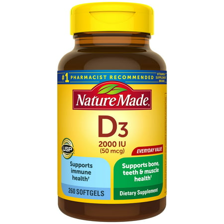 Nature Made Vitamin D3 2000 IU (50 mcg) Softgels, 260 Count Everyday Value for Bone