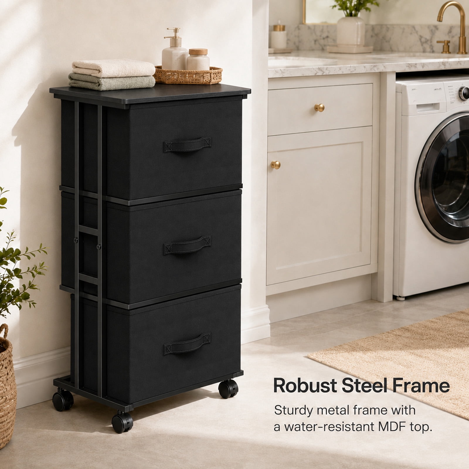 Alvantor Fabric Dresser 3 Drawer Storage Chest, Rolling Storage Tower, Vertical Storage Unit for Bedroom, Closet, Office