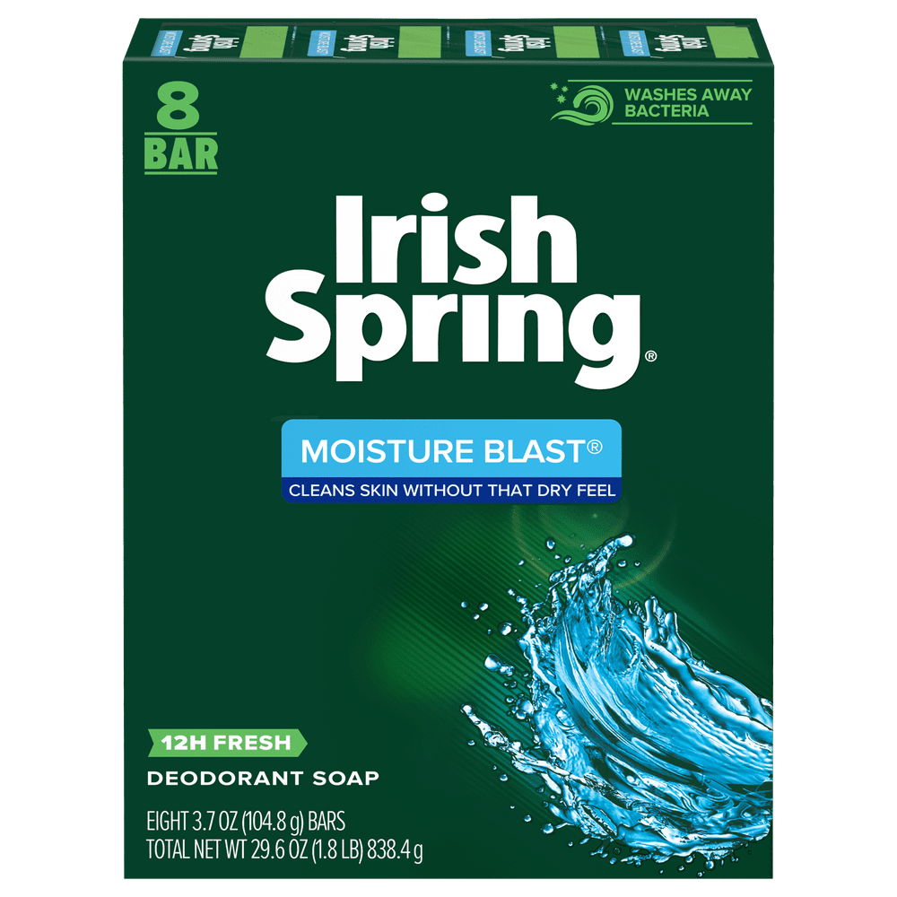 Irish Spring Moisture Blast, Moisturizing Bar Soap, 3.7 Ounce, 8 Bar