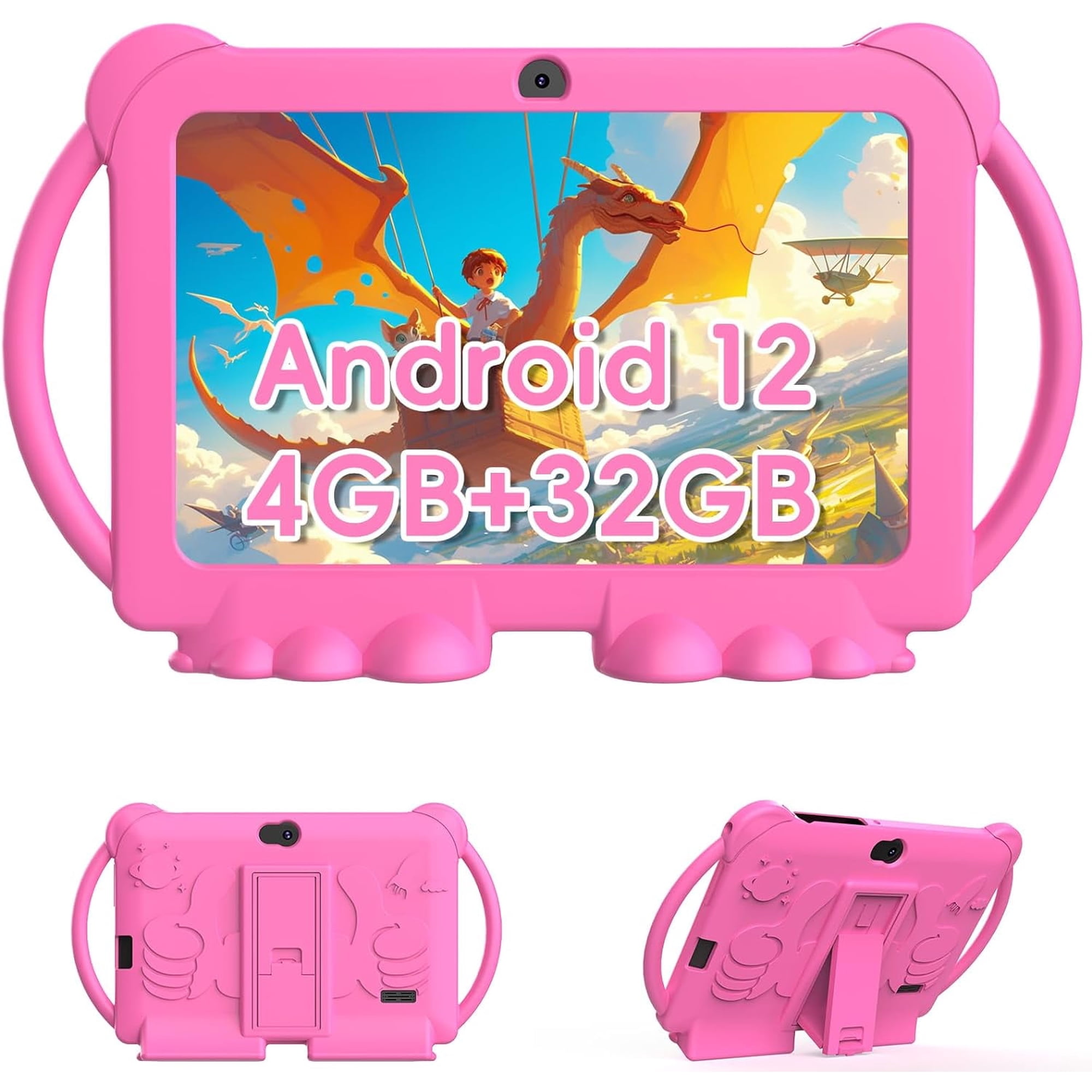 2024 Kids Tablet, 7 inch Android 12 Tablet for Kids, 4GB+32GB ROM+1TB Expand Quad-Core Toddler Tablet with Shockproof Case, BT, WiFi, Parental Control, 2MP+5MP Dual Camera, Games