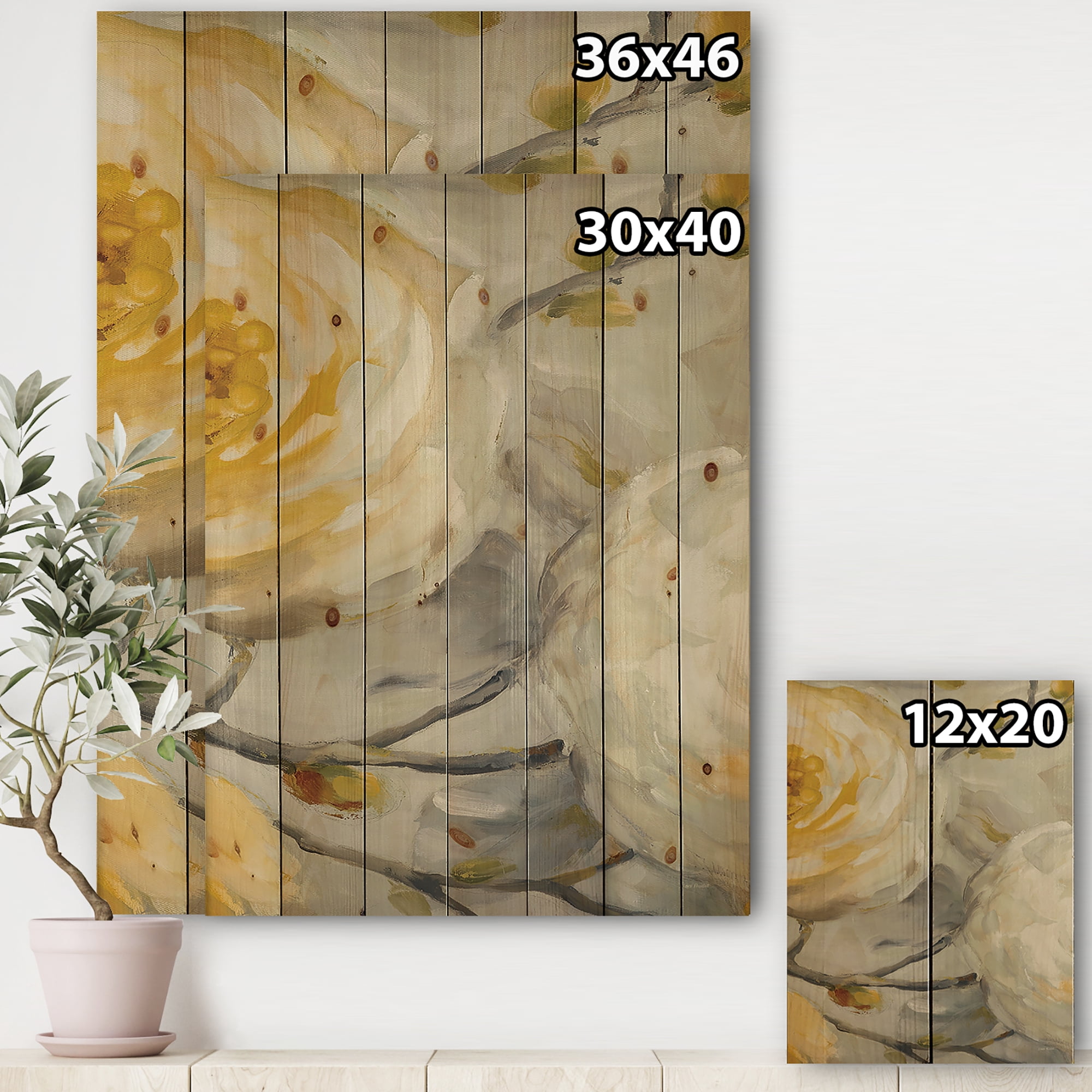 Designart 'Sunshine Yellow Flower II' Floral Print on Natural Pine Wood
