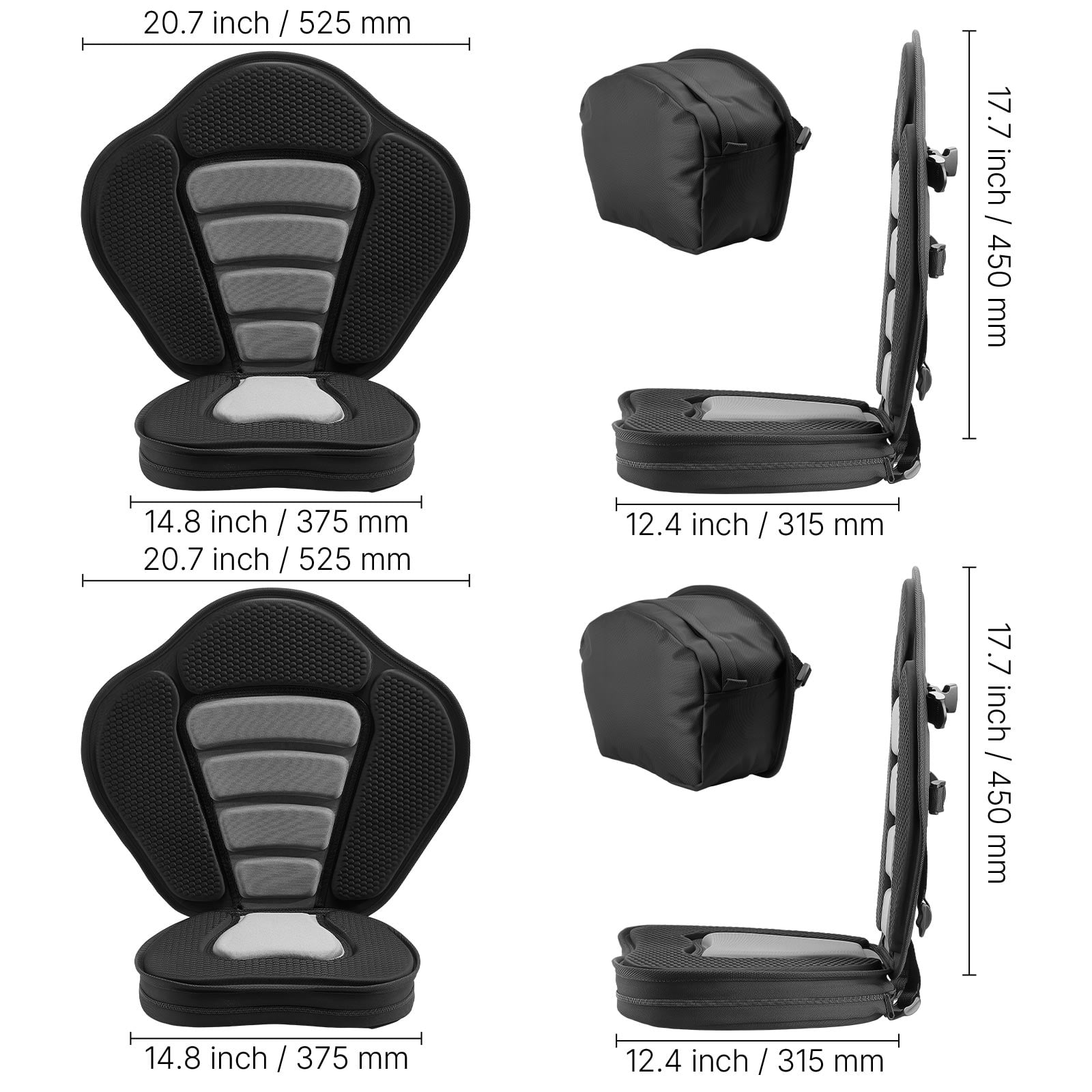 KFFKFF Universal Kayak Seat, 2 Pack 2" Thick, Soft Padded Seat with Back Support, Adjustable Straps, and Storage Bag for Paddle Boards, Canoes, Fishing Boats, Inflatable Kayaks