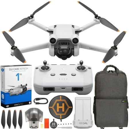 DJI Mini 3 Pro Camera Drone Quadcopter with RC-N1 Remote Controller with 4K Video, 48MP Photo, DJI Care Refresh 1YR Plan Bundle with Deco Gear Backpack + Foldable Landing Pad with Case