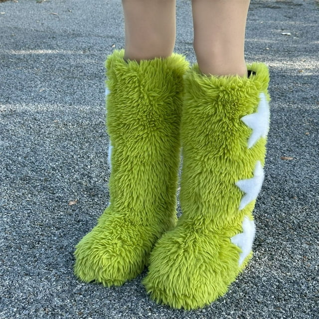 Styesk Bottes pour Femmes Bottes pour Femmes Mode Décontractée Talon Plat Hautes Chaudes d'Hiver Longues Bottes Poilues Bout Rond Mi-Mollet Bottes de Neige Bottes de Travail pour Femmes