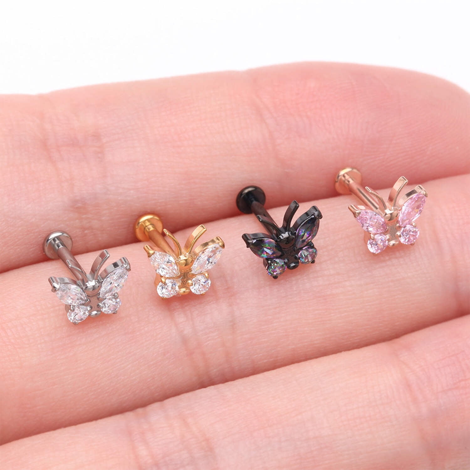 Implant Grade Titanium Golden Butterfly Sparkle Internally Threaded Flat Back Stud Labret
