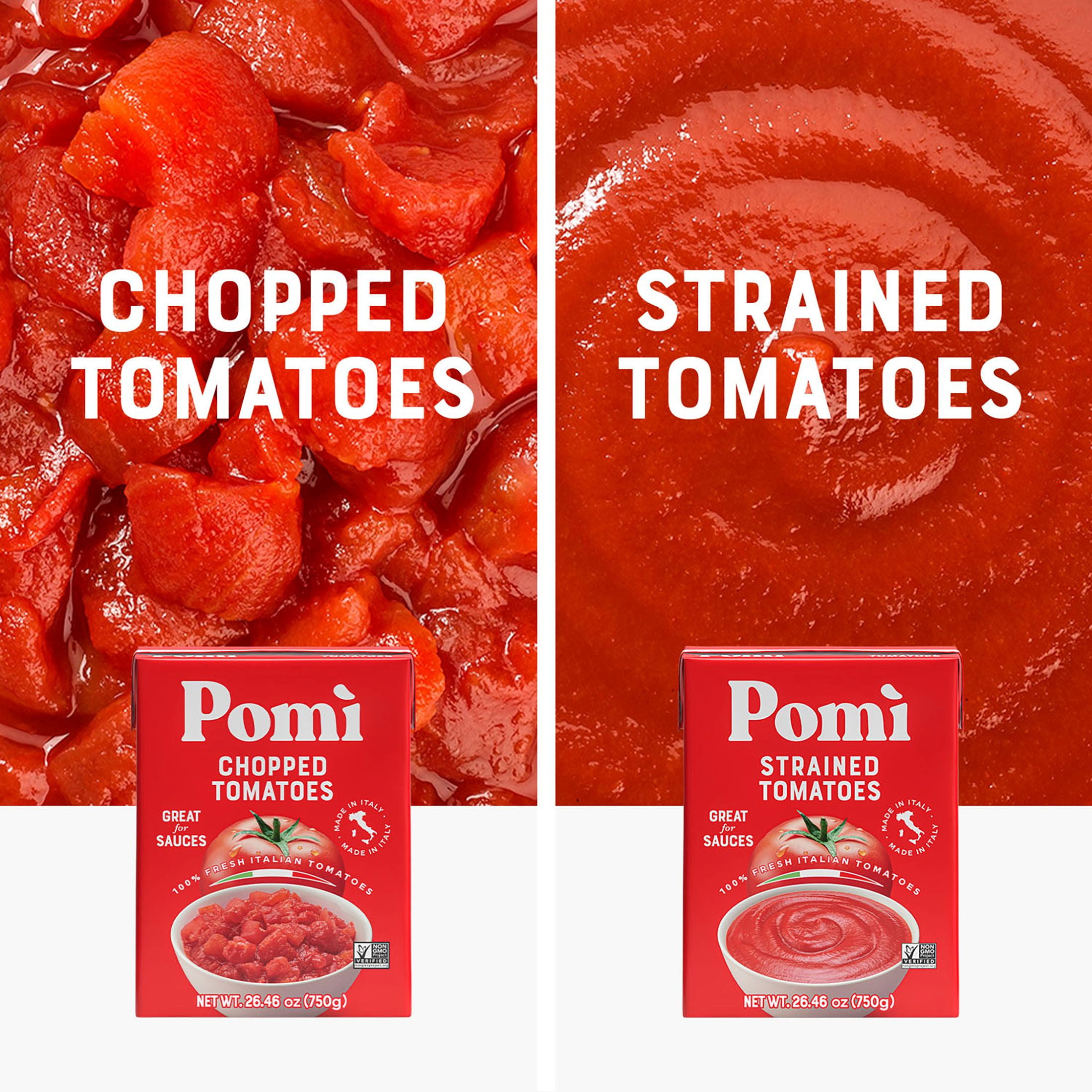 (4 pack) Pomi Chopped Tomatoes, 26.46 oz, 1/4 Cup per serving, 12 servings per Container