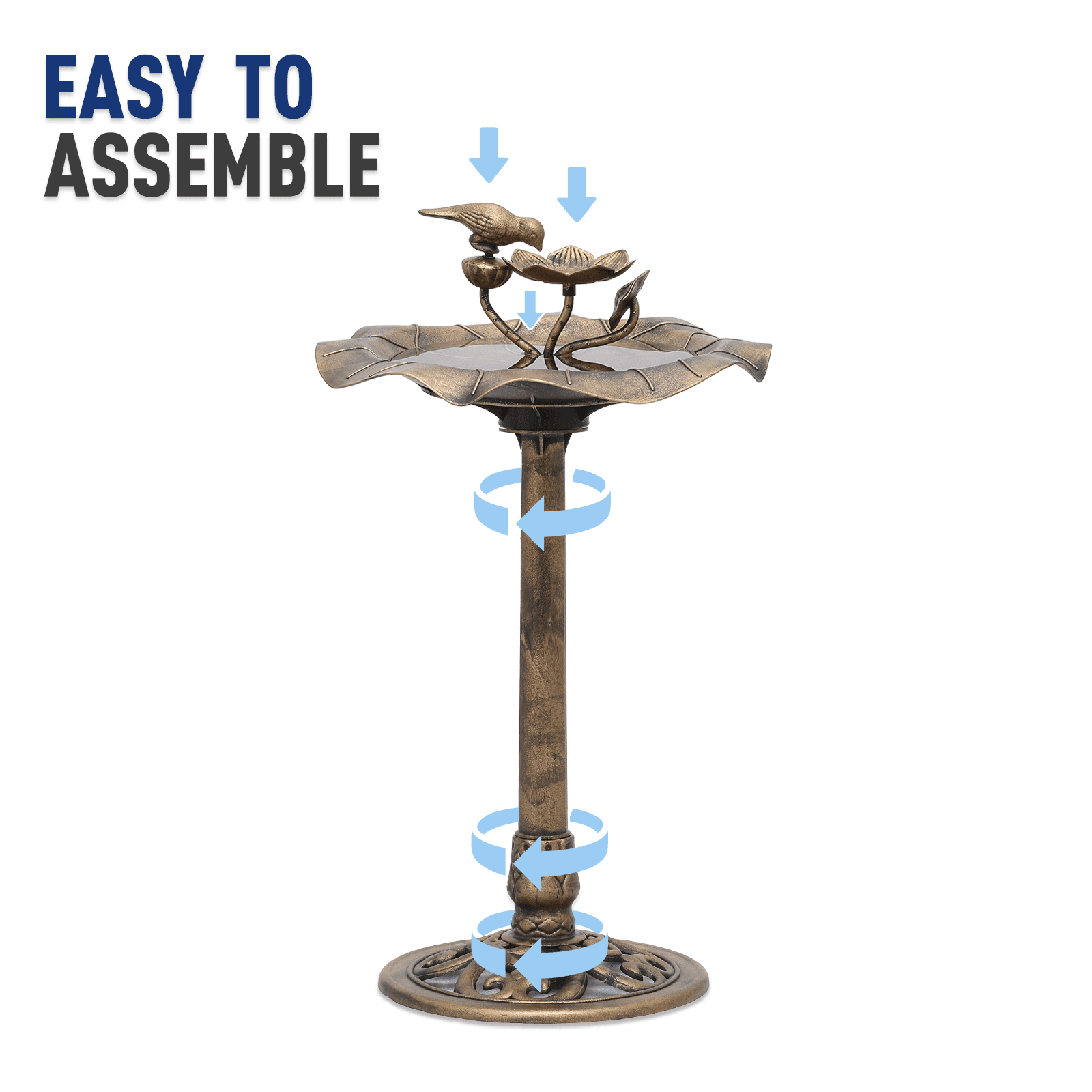 OSM 35" Outdoor Bird Bath and Feeder Set with Pedestal, Vintage Lotus Design, Weather-Resistant, 1.3-Gallon Water Capacity for Garden, Backyard, Patio, Bronze
